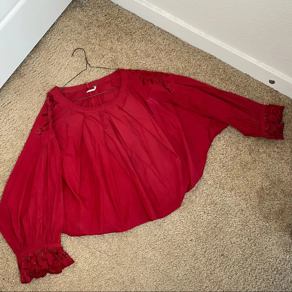 FREE PEOPLE WISHING WELL RED LACE COTTON BLOUSE XS